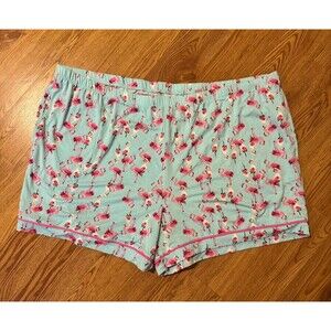 Women’s 3X (22w-24w) SECRET TREASURES pajama shorts Pink Flamingos Aqua Tropical